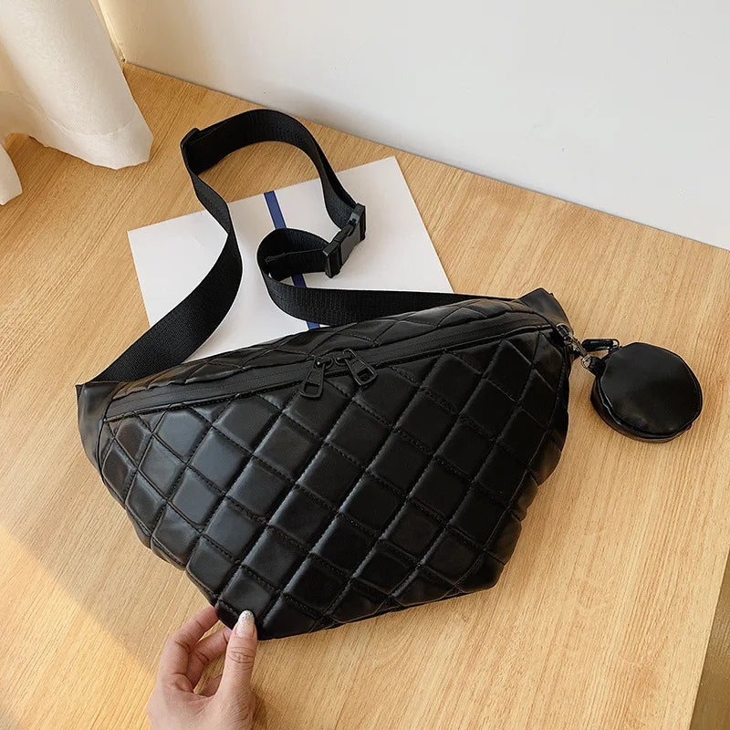 Large Women's Waist Bag PU Leather Waterproof Fanny Pack Messenger Shoulder Bags