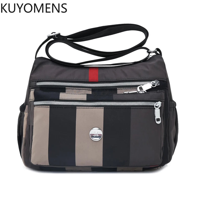 Women Crossbody Bag Plaid Stripes Nylon Shoulder Bags Messenger Handbags
