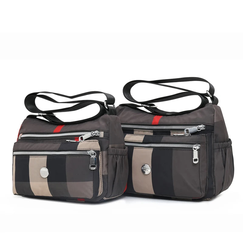 Women Crossbody Bag Plaid Stripes Nylon Shoulder Bags Messenger Handbags