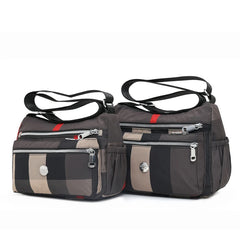 Women Crossbody Bag Plaid Stripes Nylon Shoulder Bags Messenger Handbags