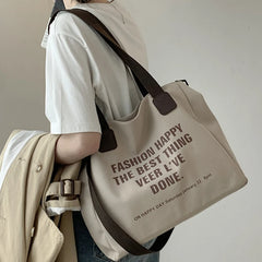 Large-capacity Canvas Bags for Women Letter Print Tote Versatile Casual