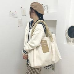 Canvas Shoulder Bag Casual Letter Handbag Large Capacity
