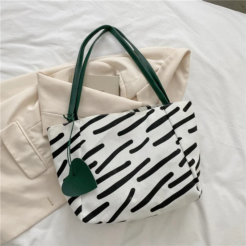 Large-capacity Canvas Shoulder Bag Women Casual Stripe Totebag