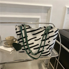 Large-capacity Canvas Shoulder Bag Women Casual Stripe Totebag