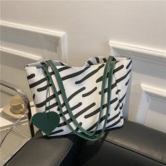 Large-capacity Canvas Shoulder Bag Women Casual Stripe Totebag