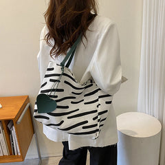 Large-capacity Canvas Shoulder Bag Women Casual Stripe Totebag