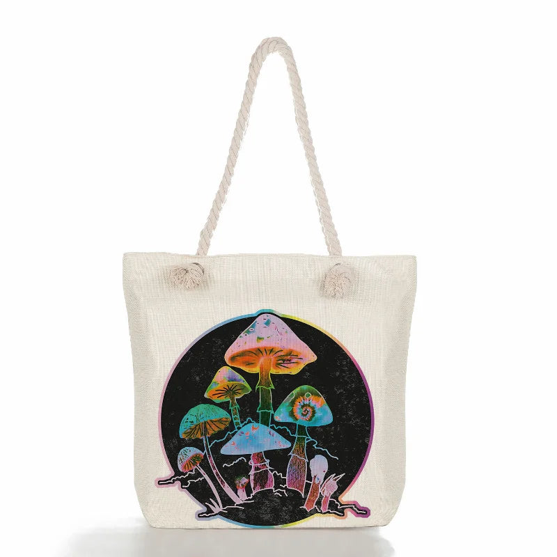 Large-capacity Canvas Shoulder Bag Women Personalized Butterfly Mushroom Handbag