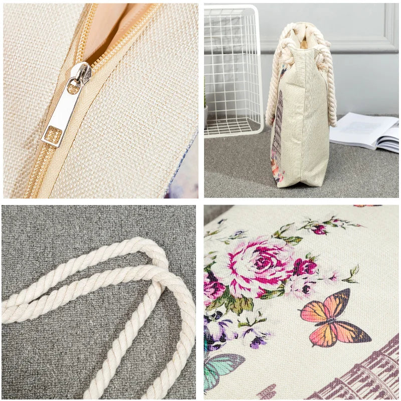Large-capacity Canvas Shoulder Bag Women Personalized Butterfly Mushroom Handbag