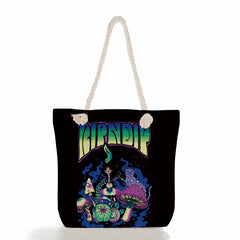 Large-capacity Canvas Shoulder Bag Women Personalized Butterfly Mushroom Handbag