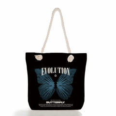 Large-capacity Canvas Shoulder Bag Women Personalized Butterfly Mushroom Handbag