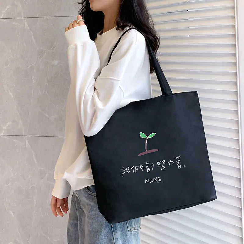 Canvas Shoulder Bag Women's Casual Cartoon Print Handbag