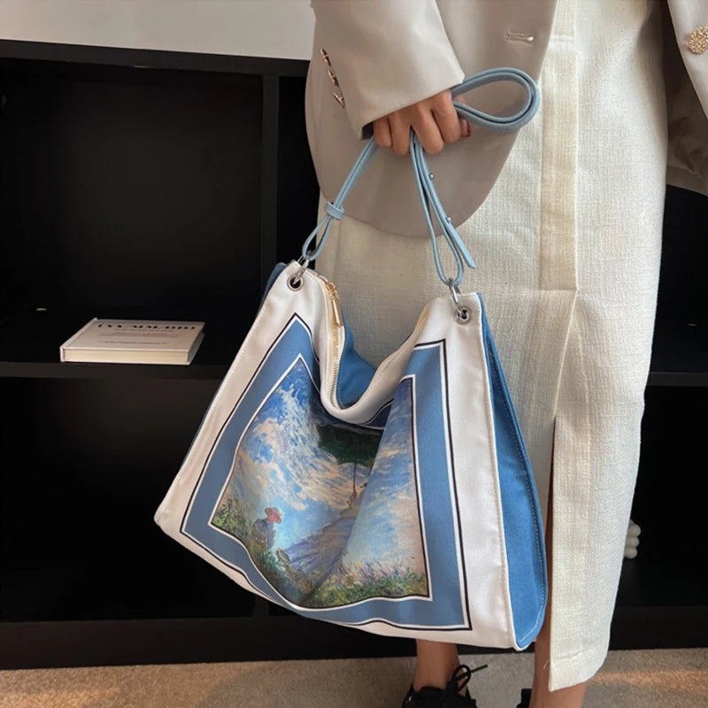 Canvas Shoulder Bags for Women Retro Print Handbag Totebag