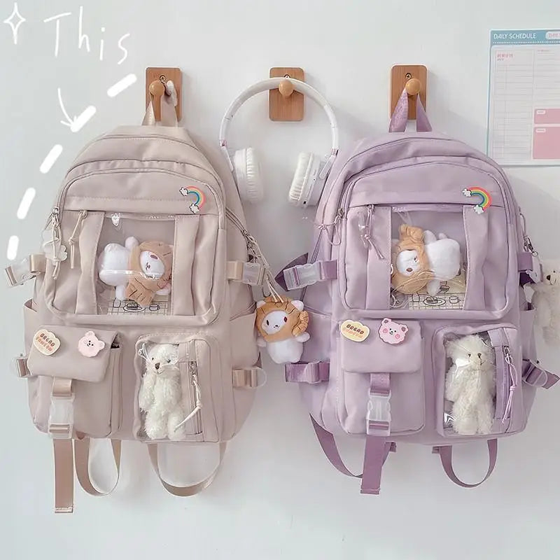 Large-capacity Women Multi-Pocket Nylon Backpack School Bag Female Girl Backpack