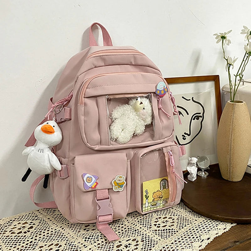 Women Nylon Backpack Multi-Pocket Student School Bag