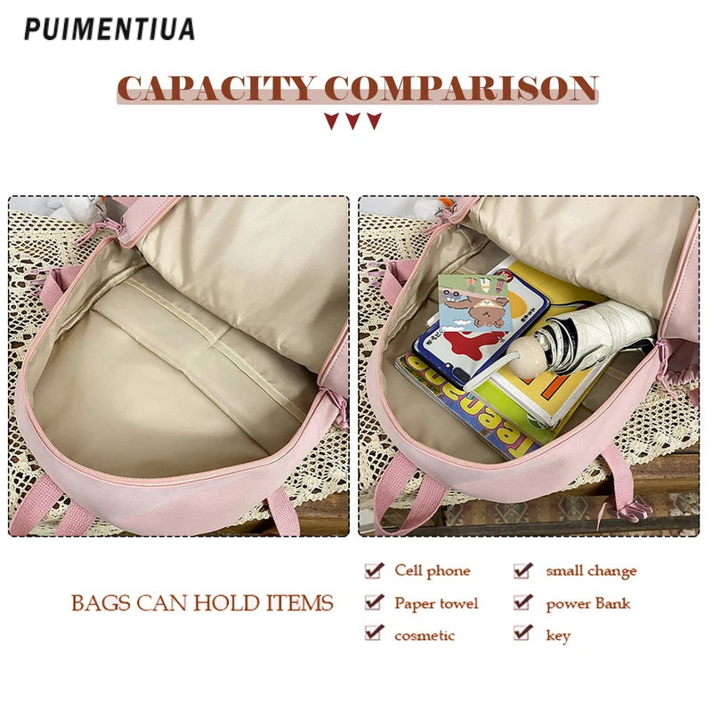 Women Nylon Backpack Multi-Pocket Student School Bag