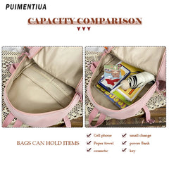 Women Nylon Backpack Multi-Pocket Student School Bag
