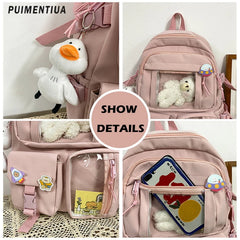 Women Nylon Backpack Multi-Pocket Student School Bag