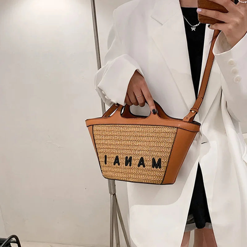 Straw Woven Crossbody Messenger Bag Beach Handbag