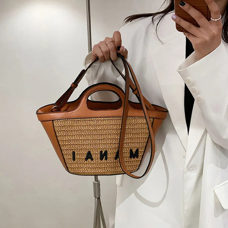 Straw Woven Crossbody Messenger Bag Beach Handbag
