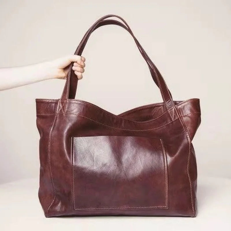 Large-capacity Shoulder Bag Soft Oil Wax Leather Handbag