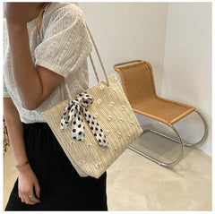 Straw Woven Bag Silk Scarf Women's Shoulder Bag Beach Handbags