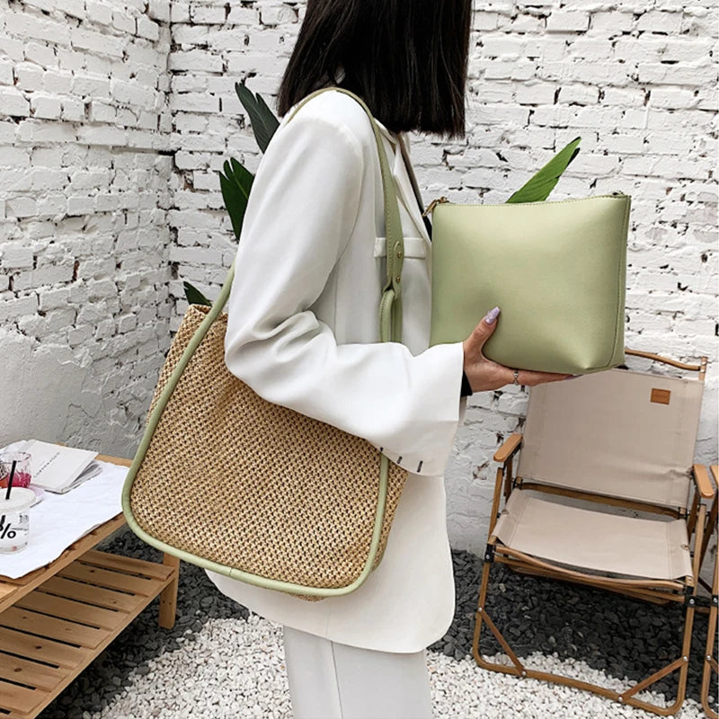 Straw Tote Handbag Large-Capacity Summer Shoulder Bags