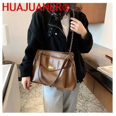 Large Capacity Shoulder Bag Pu Leather Lady Handbag Travel Tote Chain Crossbody