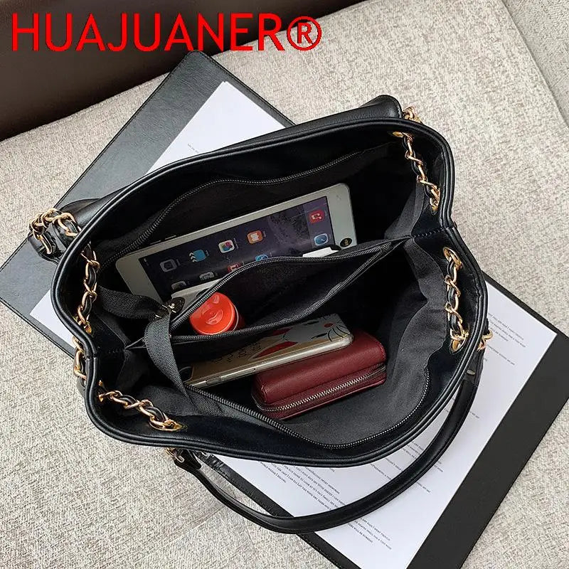 Large Capacity Shoulder Bag Pu Leather Lady Handbag Travel Tote Chain Crossbody