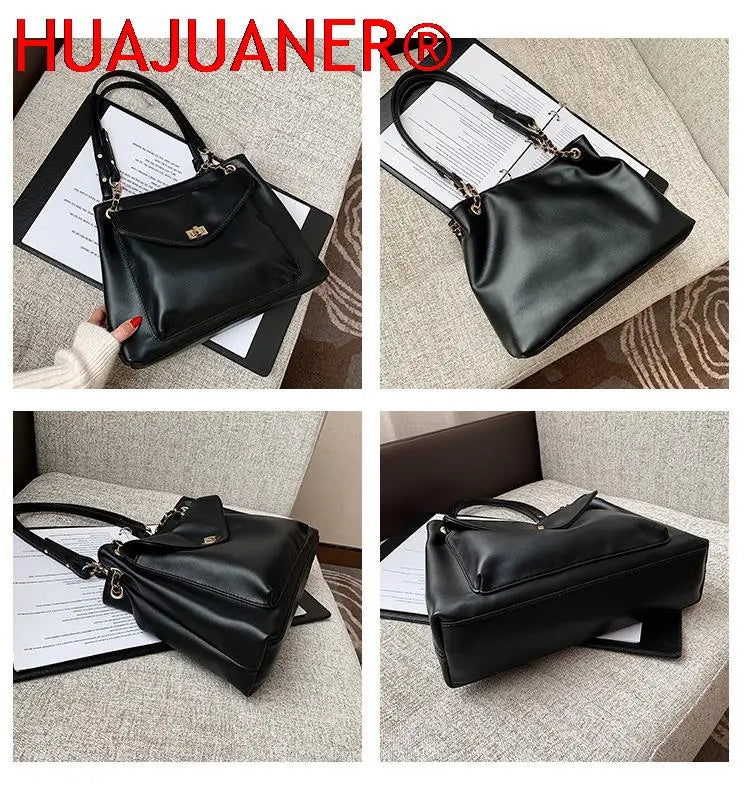 Large Capacity Shoulder Bag Pu Leather Lady Handbag Travel Tote Chain Crossbody
