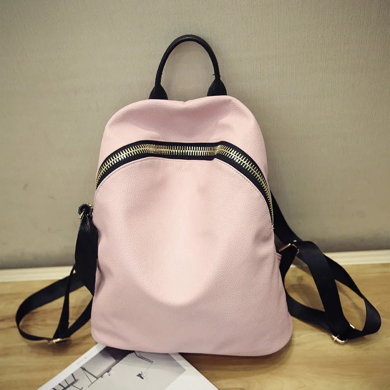 Large Capacity Women's Backpack Soft PU Leather Casual Travel Bag