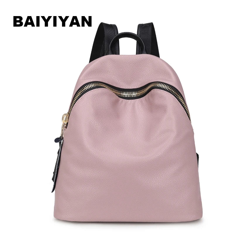 Large Capacity Women's Backpack Soft PU Leather Casual Travel Bag