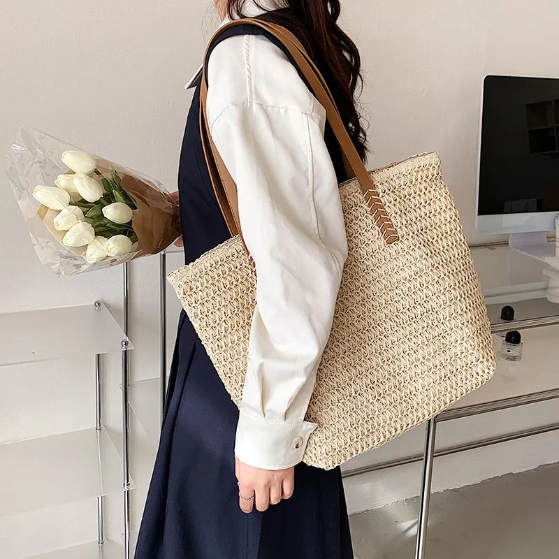 Large-capacity Woven Crossbody Bag for Women Spring and Summer Tote Bag
