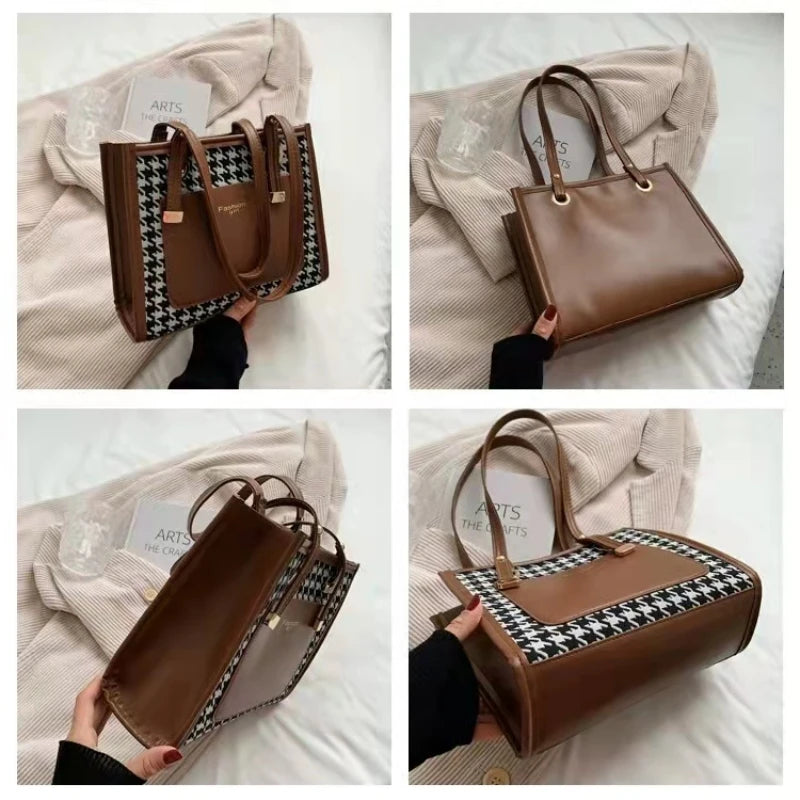 Retro Western Plaid Shoulder Bag with Large Capacity