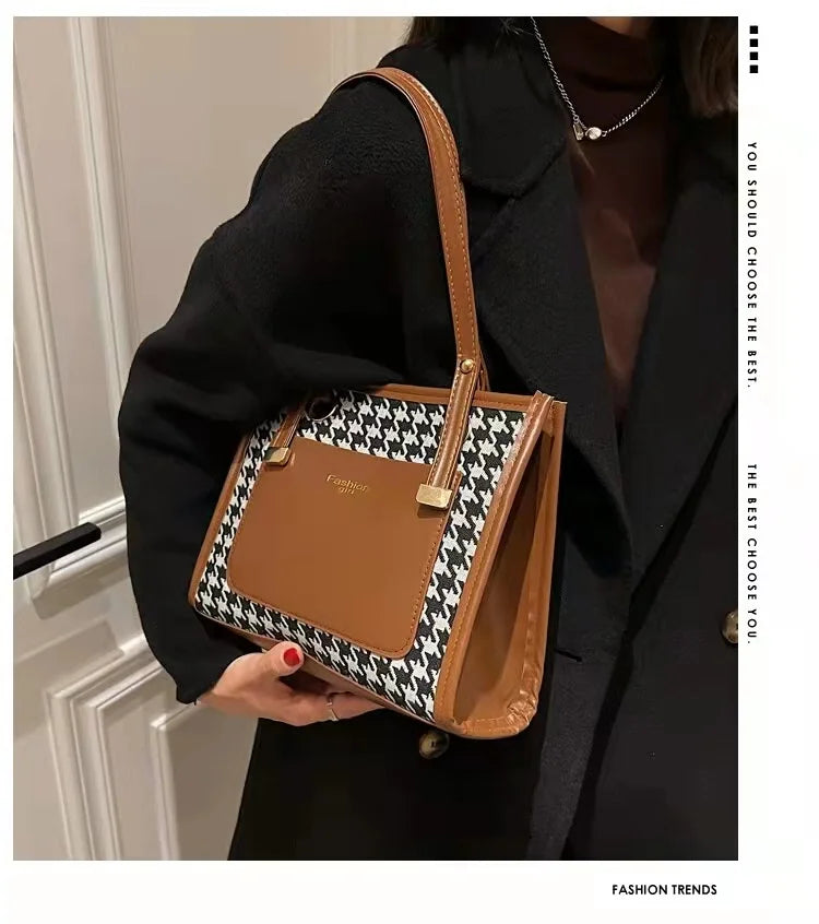 Retro Western Plaid Shoulder Bag with Large Capacity