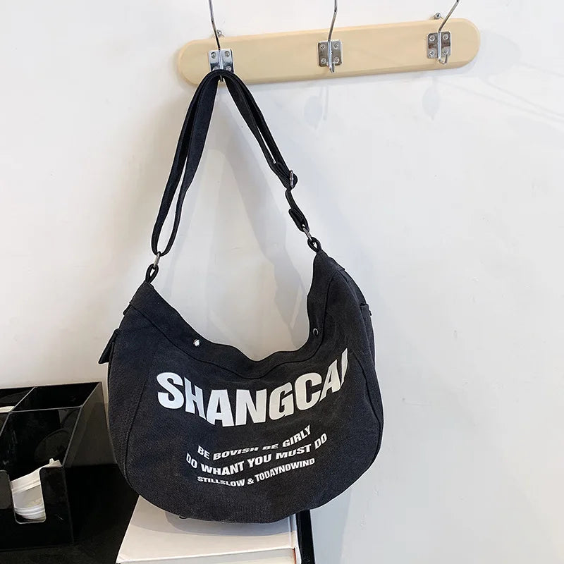 Large Capacity Canvas Tote Bag Lazy Wind Travel Bag Women Shoulder Bag