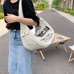 Large Capacity Canvas Tote Bag Lazy Wind Travel Bag Women Shoulder Bag