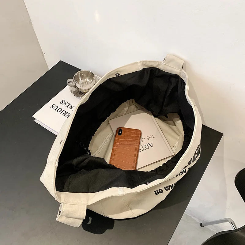 Large Capacity Canvas Tote Bag Lazy Wind Travel Bag Women Shoulder Bag