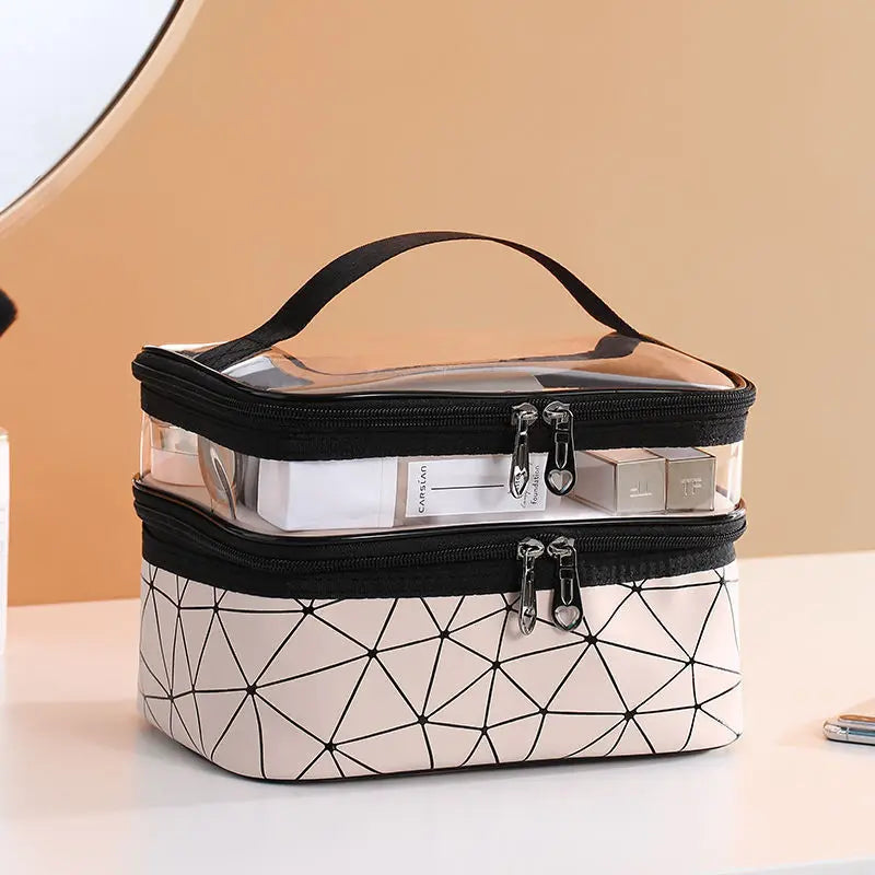 Large Capacity Cosmetic Bag Storage Box - Portable Layered Cosmetic Box