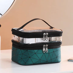 Large Capacity Cosmetic Bag Storage Box - Portable Layered Cosmetic Box