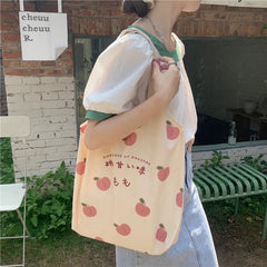Large Capacity Peach Print Shoulder Bag Japanese Students School Bag