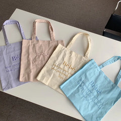 Large Capacity Letter Embroidered Canvas Bag, All-Match Shoulder Bag