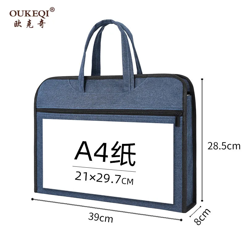 Large-capacity office tote bag file bag conference kit double-tier zipper bag