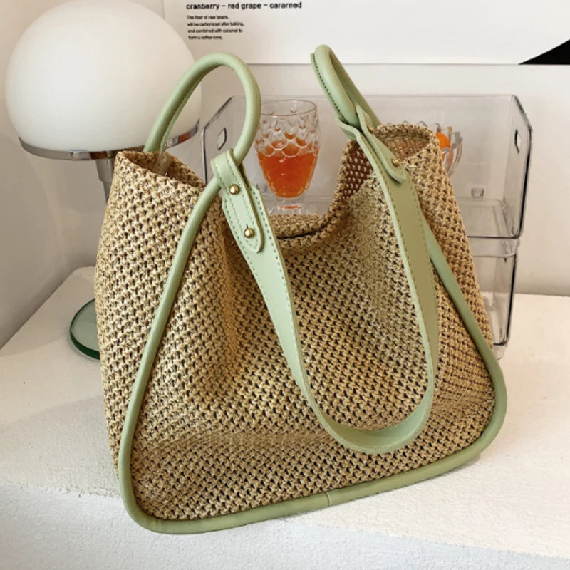 Large Capacity Portable Straw Woven Bag Women's Tote Shoulder Bag