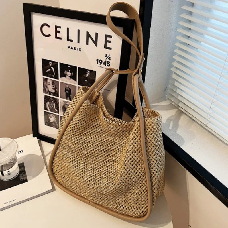 Large Capacity Portable Straw Woven Bag Women's Tote Shoulder Bag