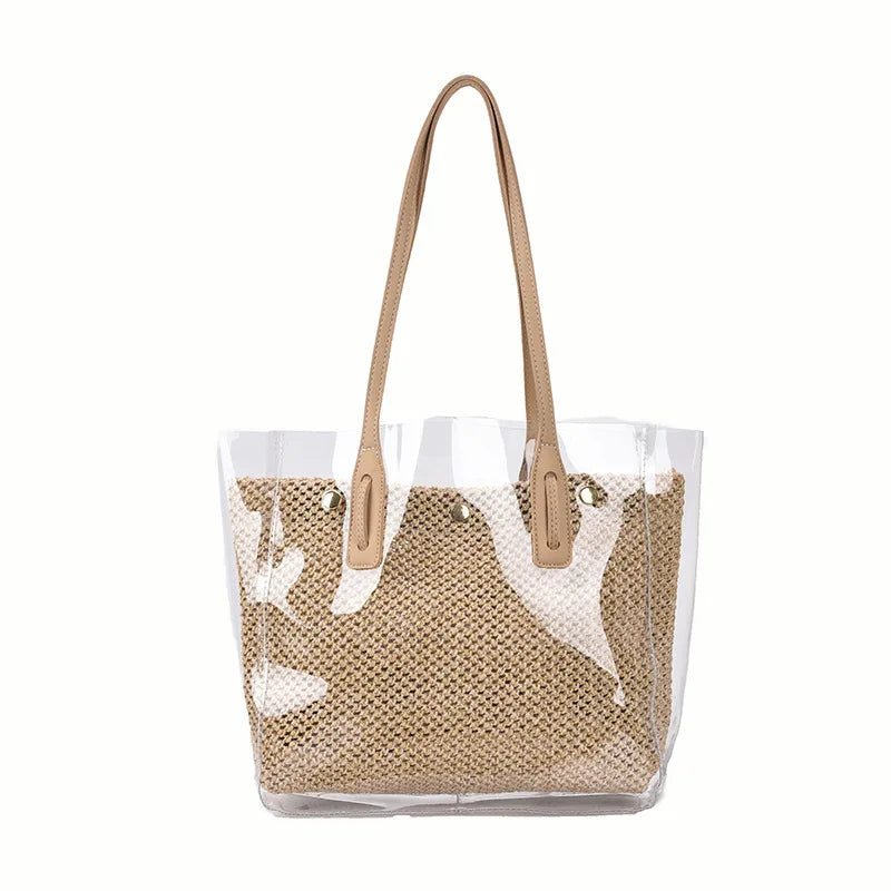 Transparent PVC Beach Shoulder Bag Large Capacity Women's Straw Bag