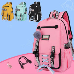 Large School Backpack with USB & Lock for Teen Girls