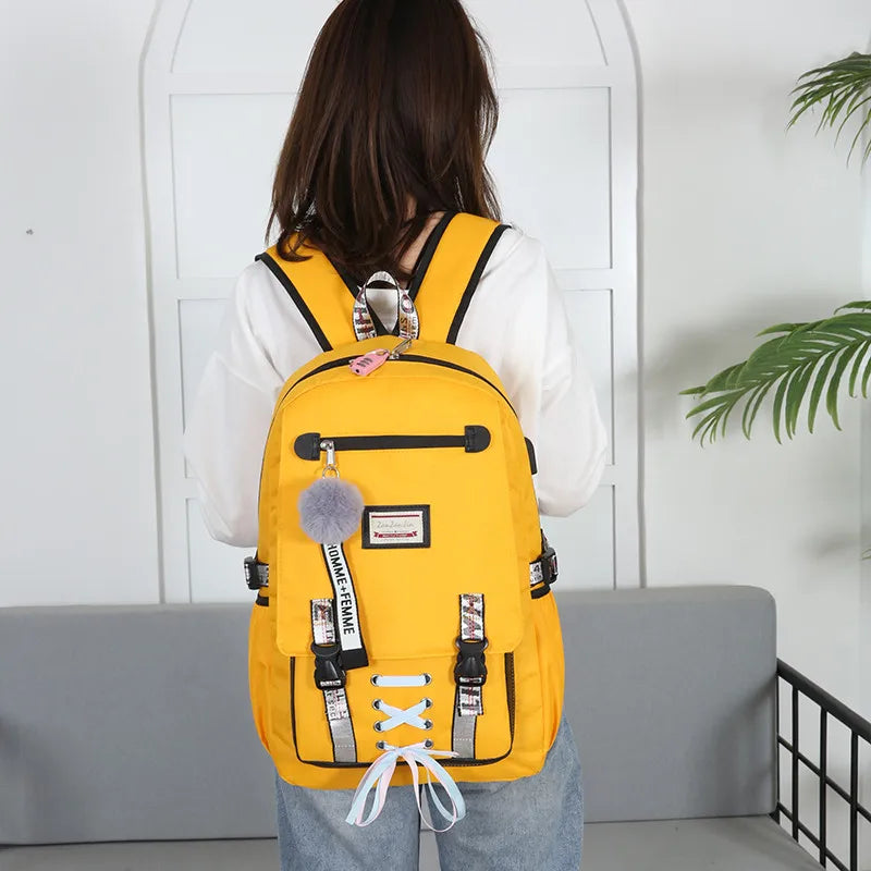 Large School Backpack with USB & Lock for Teen Girls