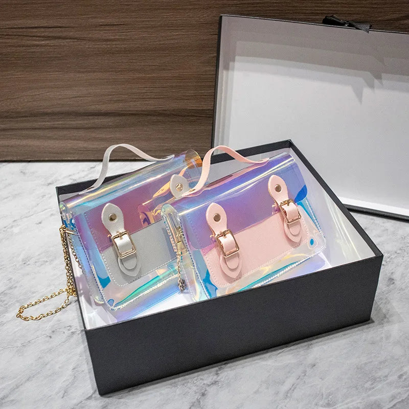 Transparent Laser Crossbody Bag for Women PVC Chain Mini Shoulder Messenger