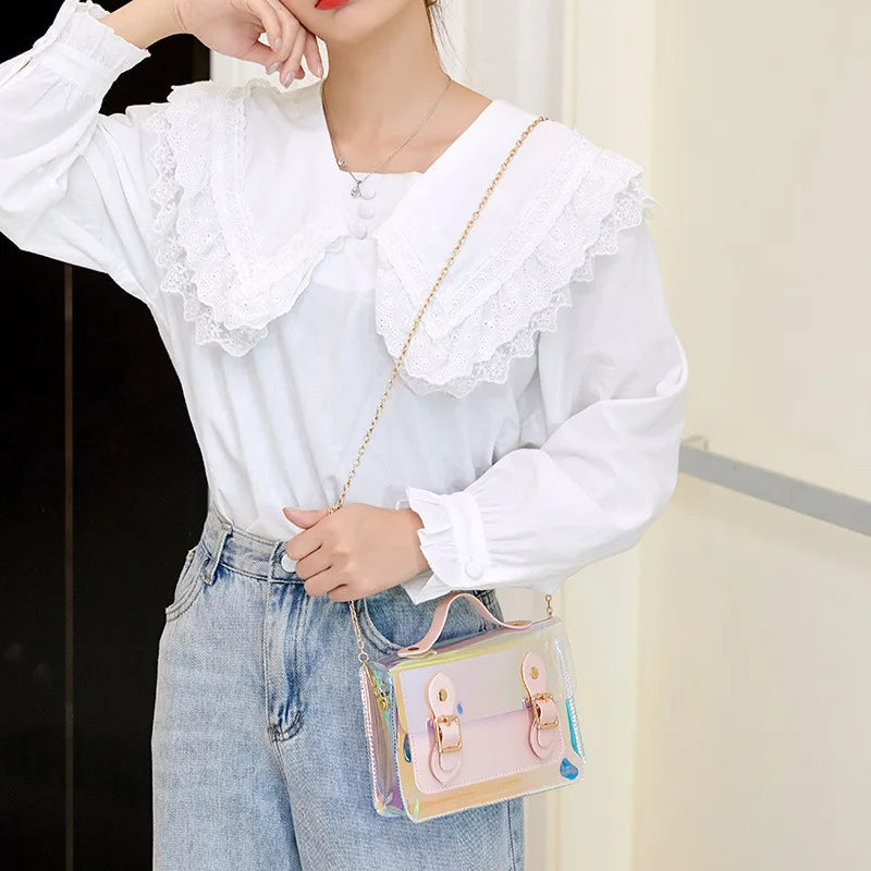 Transparent Laser Crossbody Bag for Women PVC Chain Mini Shoulder Messenger