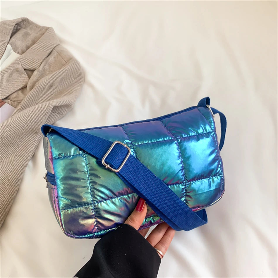 Quilted Shoulder Bag for Women Laser Down Fabric